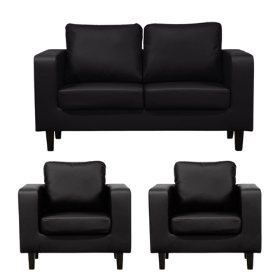 Box Black Leather 2+1+1 Seater Sofa Set