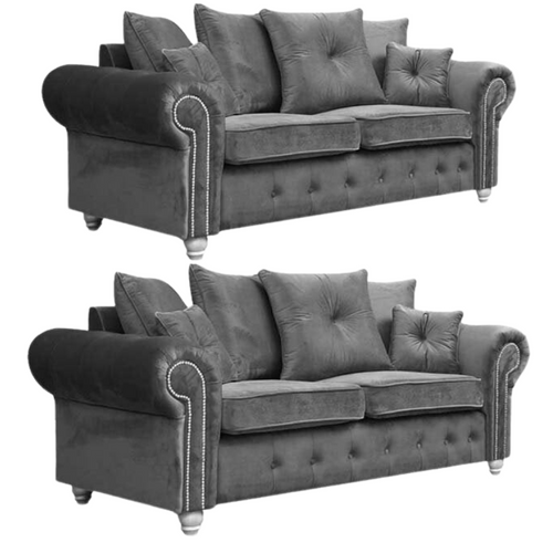Olympia Grey Fabric Velvet 3+3 Seater Sofa Set