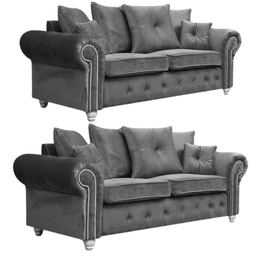 Olympia Grey Fabric Velvet 3+3 Seater Sofa Set