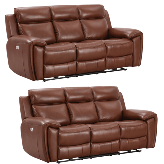 Annecy Genuine Leather Tan Electric Power Recliner 3+3 Seater Sofa Set