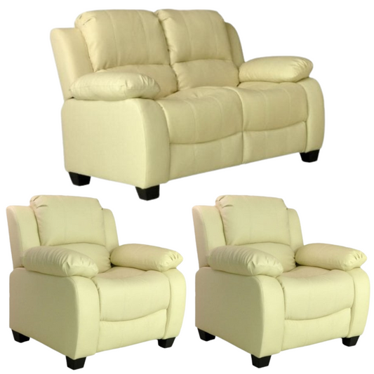 Valerie Cream Leather Modern 2+1+1 Seater Sofa Set
