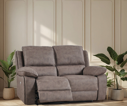 Maple Brown Suede Fabric Electric Recliner 2+2 Seater Sofa Set