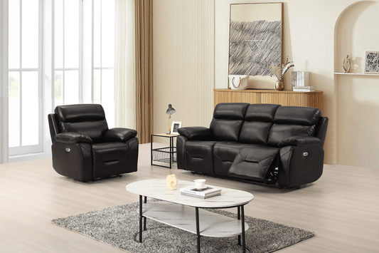 Renato Genuine Leather Black Electric Power Recliner 3+1 Seater Set - Furniture Instore