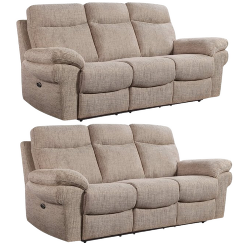 Tanya Beige Fabric Electric Recliner 3+3 Seater Sofa Set