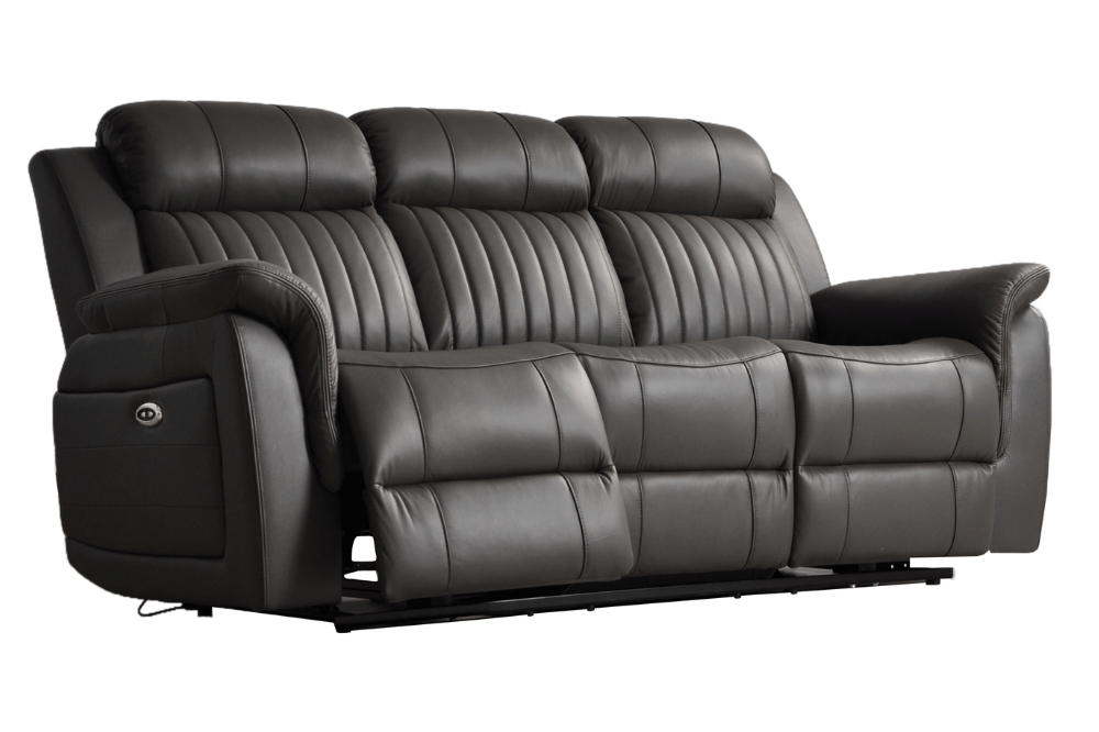 Cidliano Genuine Leather Grey Electric Power Recliner 3+3 Seater Sofa Set - Furniture Instore