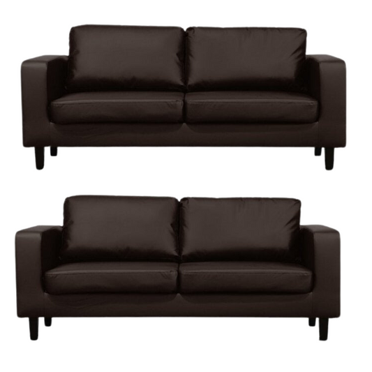 Box Brown Leather 3+3 Seater Sofa Set