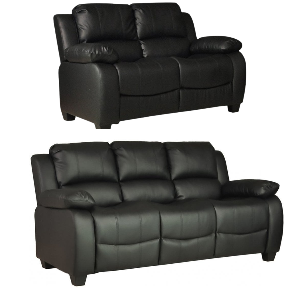 Valerie Black Leather Modern 3+2 Seater Sofa Set