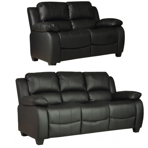 Valerie Black Leather Modern 3+2 Seater Sofa Set