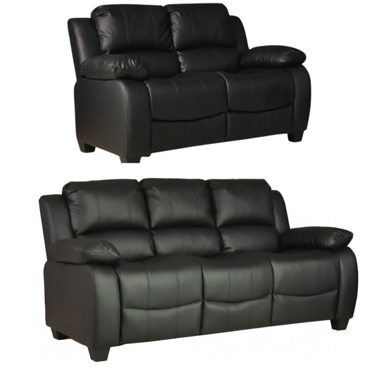 Valerie Black Leather Modern 3+2 Seater Sofa Set
