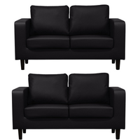 Box Black Leather 2+2 Seater Sofa Set