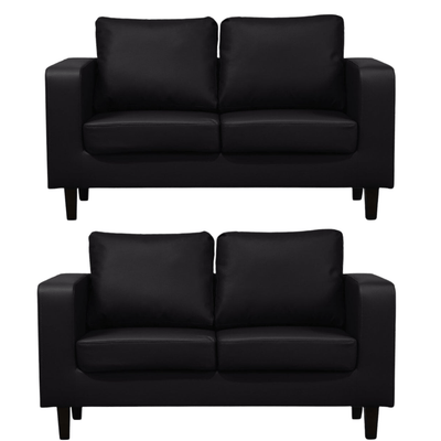 Box Black Leather 2+2 Seater Sofa Set