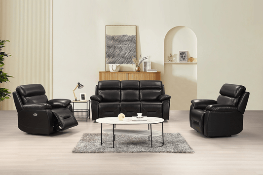 Renato Genuine Leather Black Electric Power Recliner 3+1+1 Seater Sofa Set - Furniture Instore