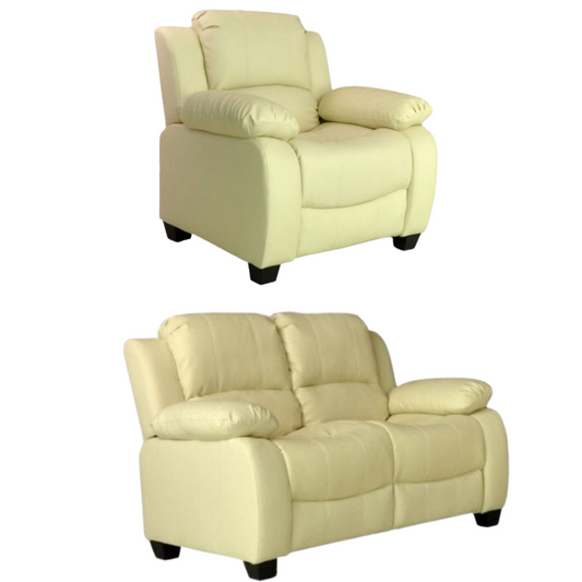 Valerie Cream Leather Modern 2+1 Seater Sofa Set