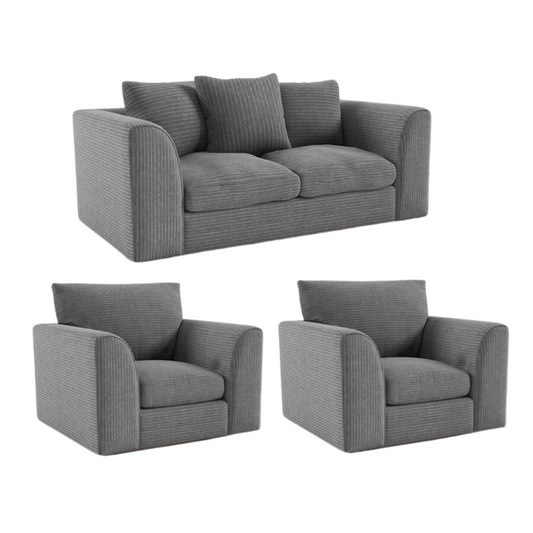 Light fabric Gray sofa and two armchairs on a white background