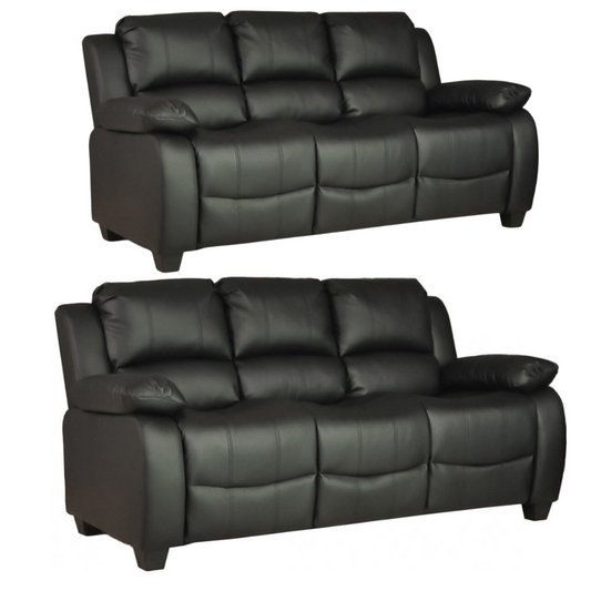 Valerie Black Leather Modern 3+3 Seater Sofa Set