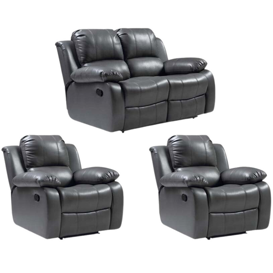 Set of grey recliner chairs on a white background