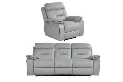Foster Light Grey Fabric Electric Recliner 3+1 Seater Sofa Set - Furniture Instore