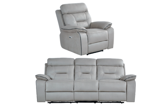 Foster Light Grey Fabric Electric Recliner 3+1 Seater Sofa  Set
