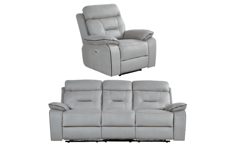 Foster Light Grey Fabric Electric Recliner 3+1 Seater Sofa Set - Furniture Instore