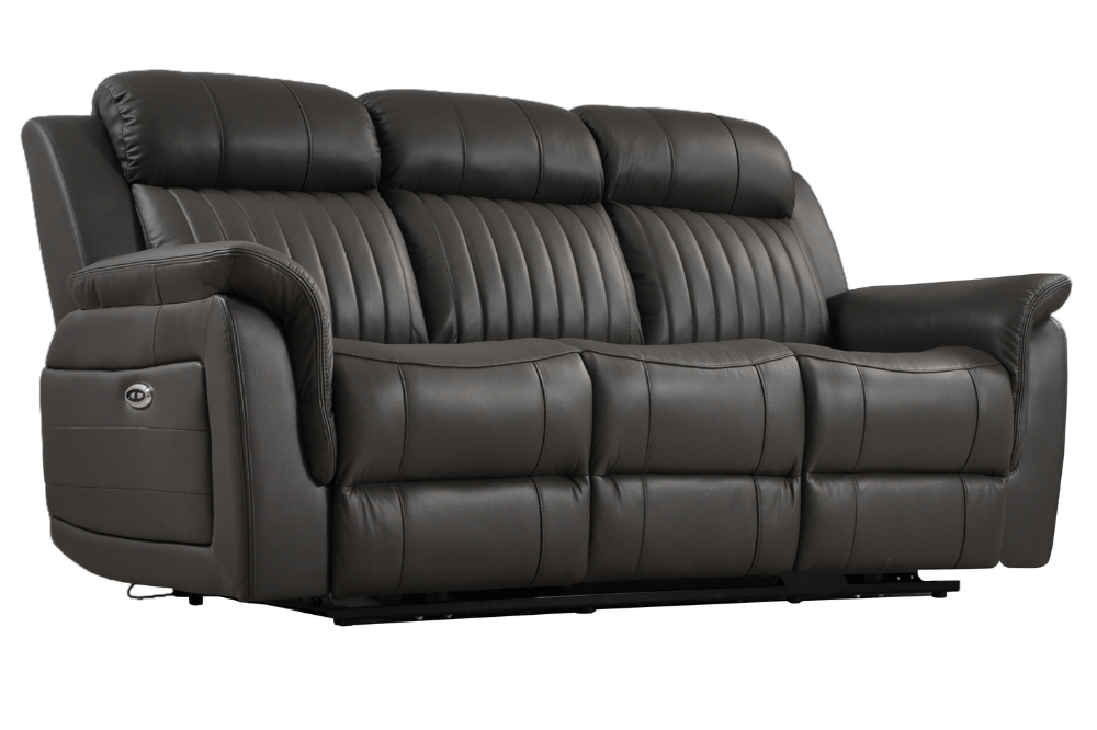 Cidliano Genuine Leather Grey Electric Power Recliner 3+1+1 Seater Sofa Set - Furniture Instore