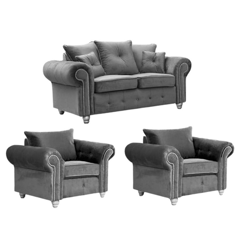 Olympia Grey Fabric Velvet 2+1+1 Seater Sofa Set