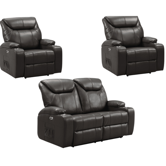 Cinema Grey Electric 2+1+1 Leather Recliner Sofa With Two Cup Holders
