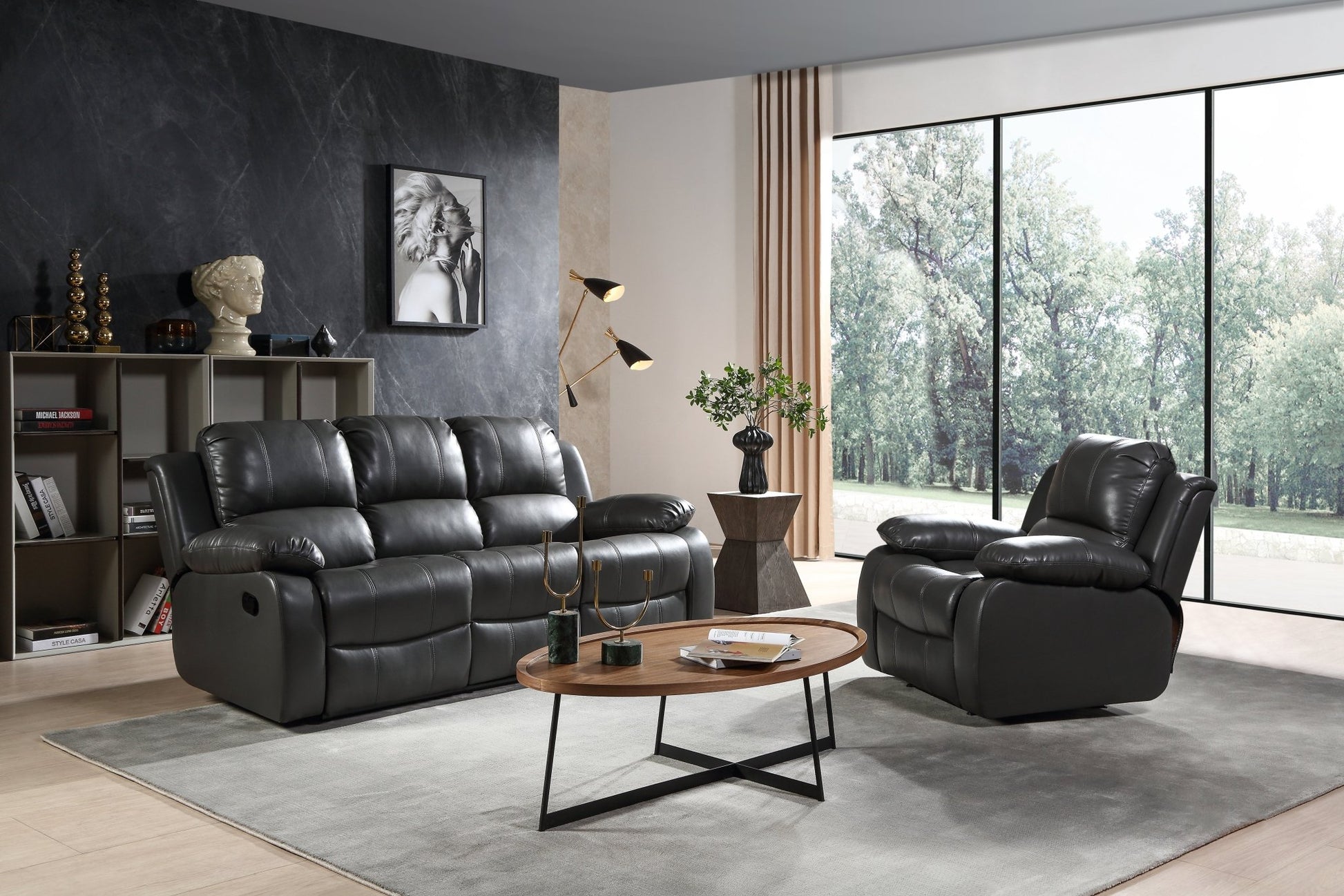 Valencia Grey Leather Manual Recliner 3+1 Seater Sofa Set - Furniture Instore