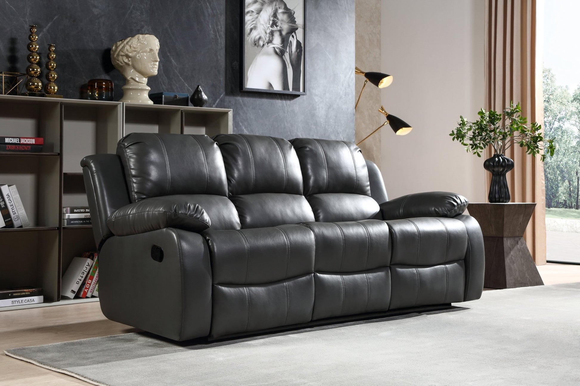 Valencia Grey Leather Manual Recliner 3+1 Seater Sofa Set - Furniture Instore
