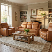 Annecy Genuine Leather Caramel Electric Power Recliner 3+1+1 Seater Sofa