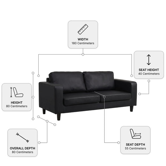 Box Black Leather 3+2+1 Seater Sofa Set