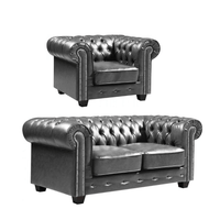 Chesterfield Grey Leather Antique 2+1 Seater Sofa Set