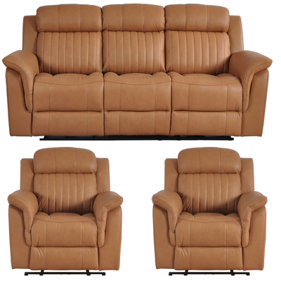 Cidliano Genuine Leather Caramel Electric Power Recliner 3+1+1 Seater Sofa Set