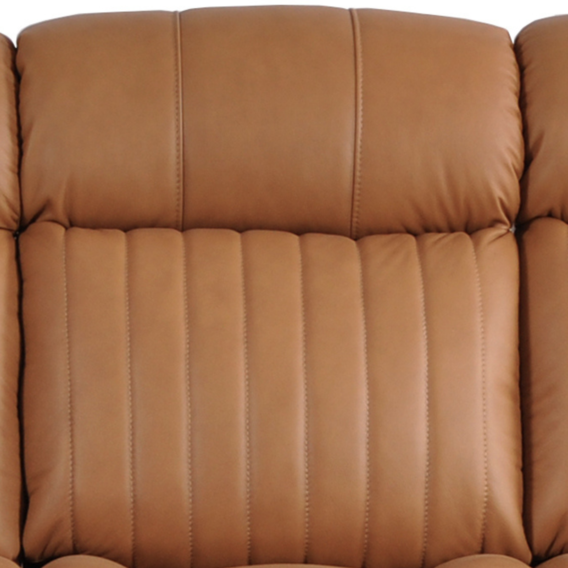 Close-up of a brown leather sofa with visible stitching