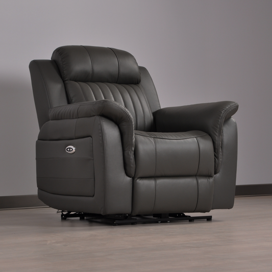 Cidliano grey armchair angled in a modern roomset