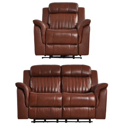 Cidliano Genuine Leather Tan Electric Power Recliner 2+1 Seater Sofa Set