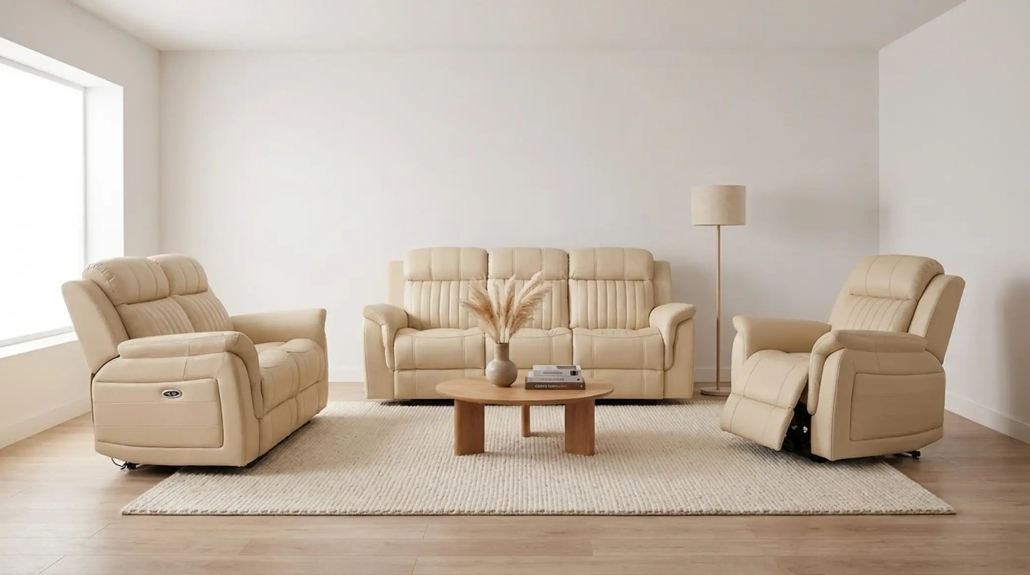 Cidliano Leather Cream  Recliner 3+1+1 Seater Sofa Set
