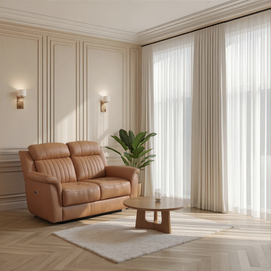 Cidliano Genuine Leather Caramel Electric Power Recliner 2+2 Seater Sofa Set