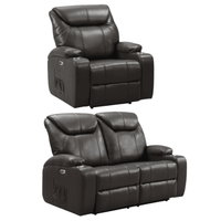 Cinema Grey Leather Electric 2+1 Recliner Sofa Set With Two Cup Holders