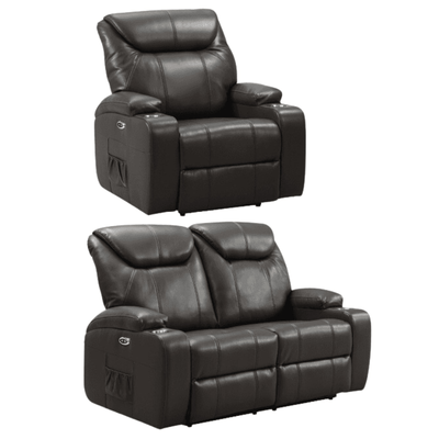 Cinema Grey Leather Electric 2+1 Recliner Sofa Set With Two Cup Holders