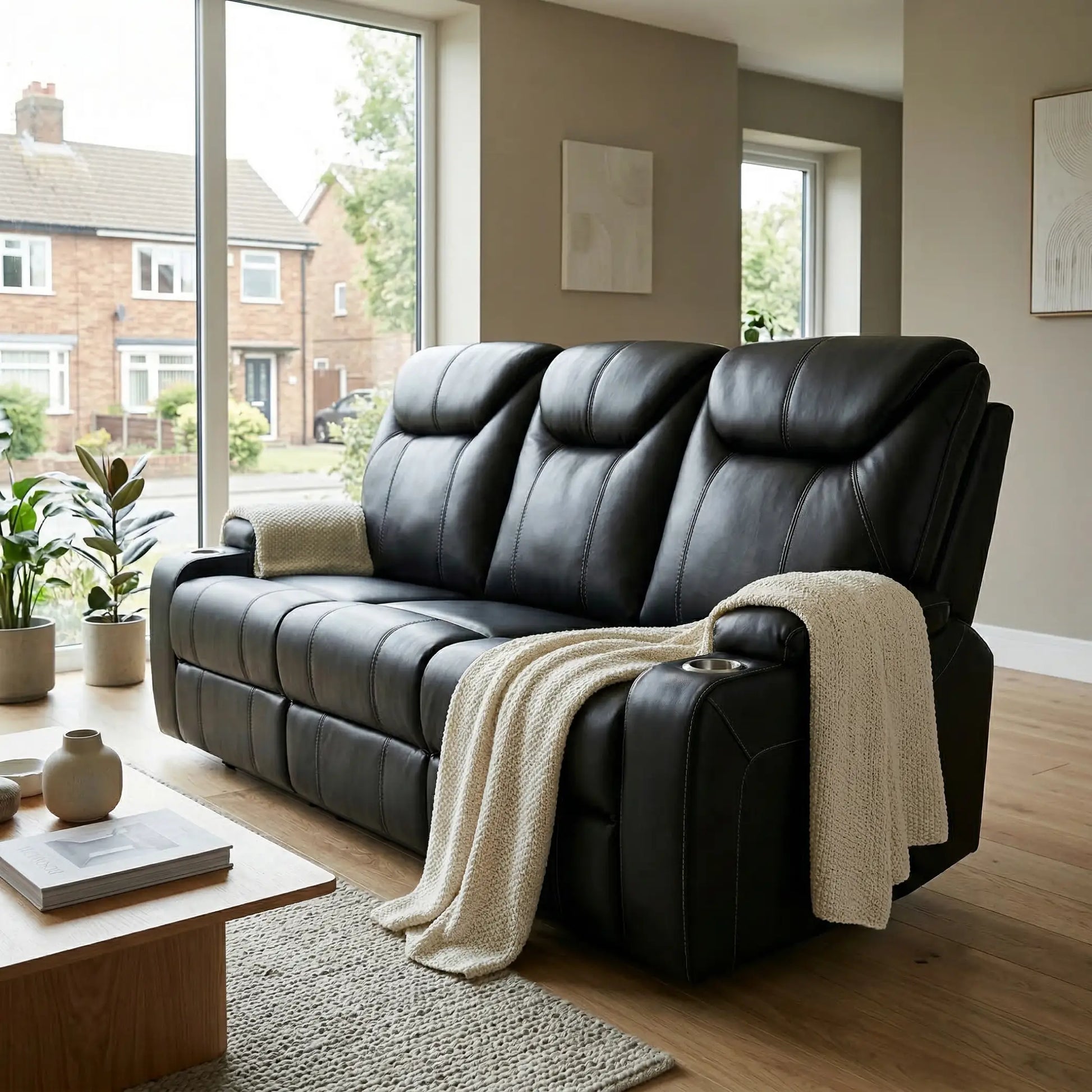 Cinema Black Electric Leather 3 Seater Recliner Sofa