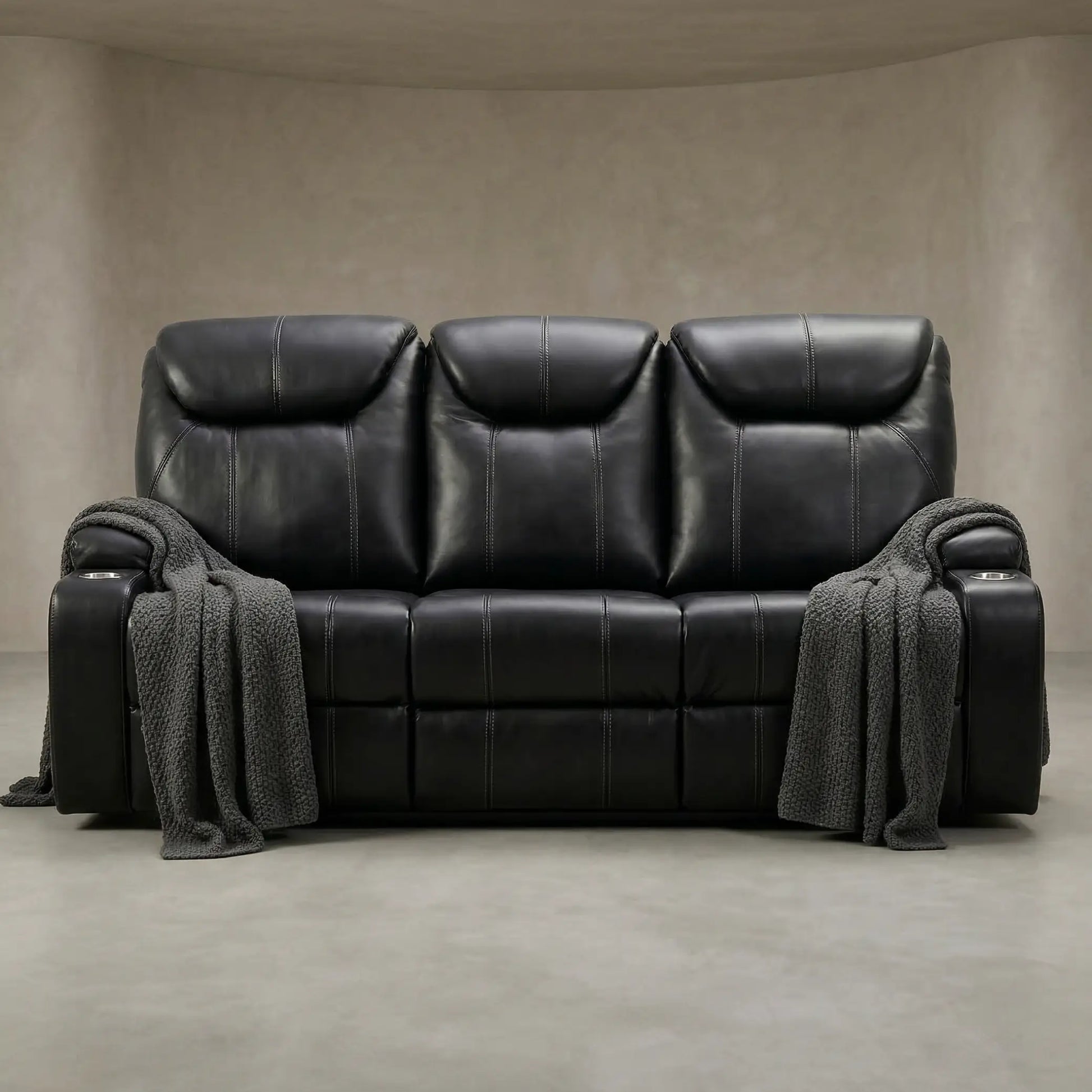 Cinema Black 3 Seater Recliner Sofa With Two Cup Holders