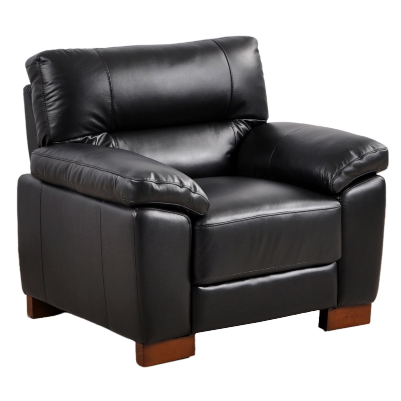 Angled view of the Dalmore Black Armchair against a white background.