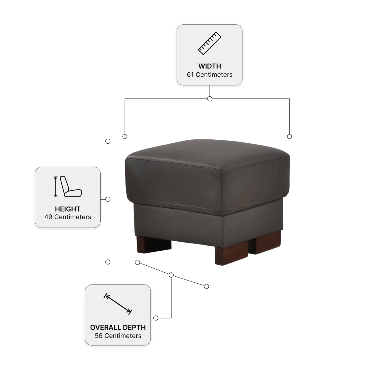 Dalmore Genuine Leather Grey Footstool - Measurement
