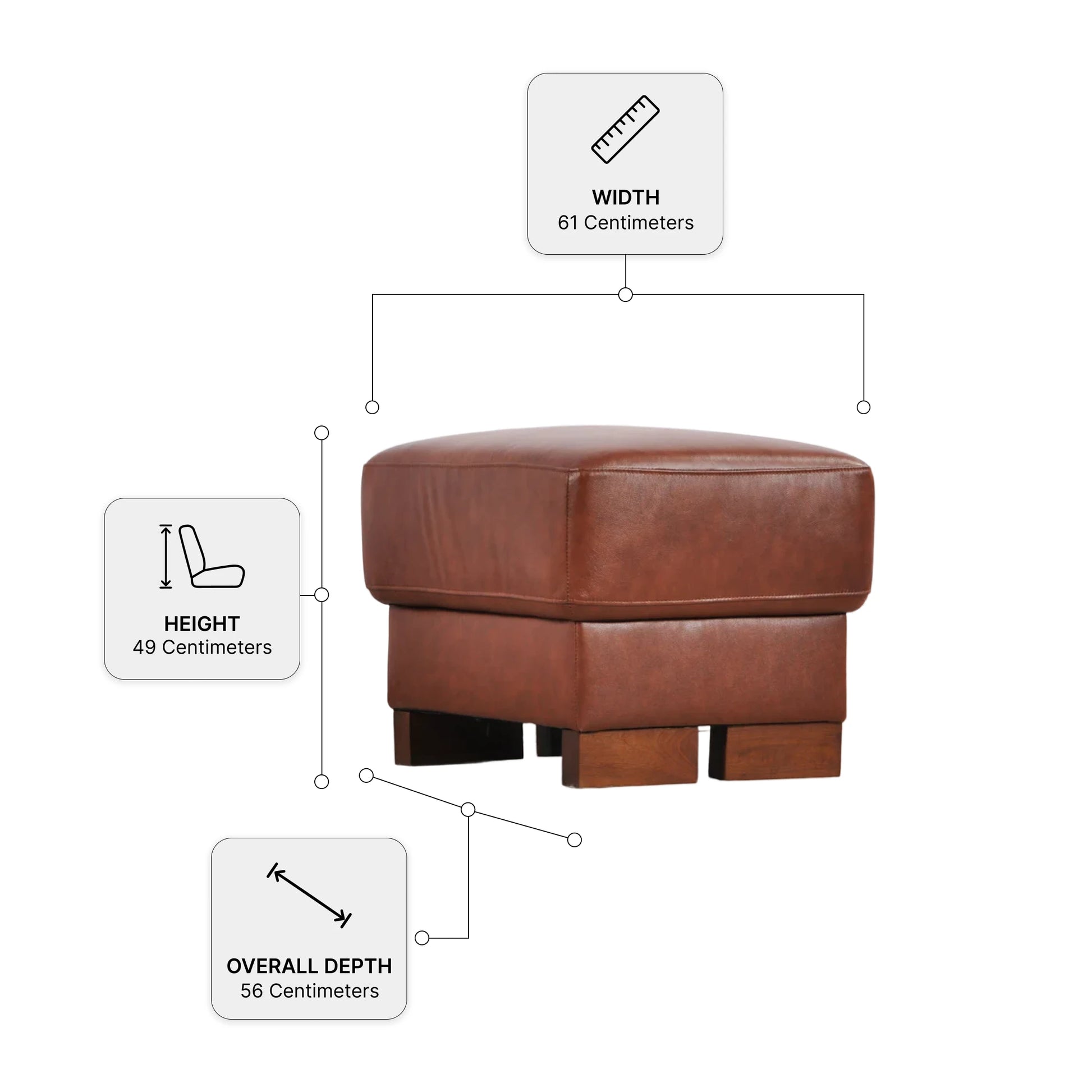 Dalmore Genuine Leather Tan Footstool - Measurement