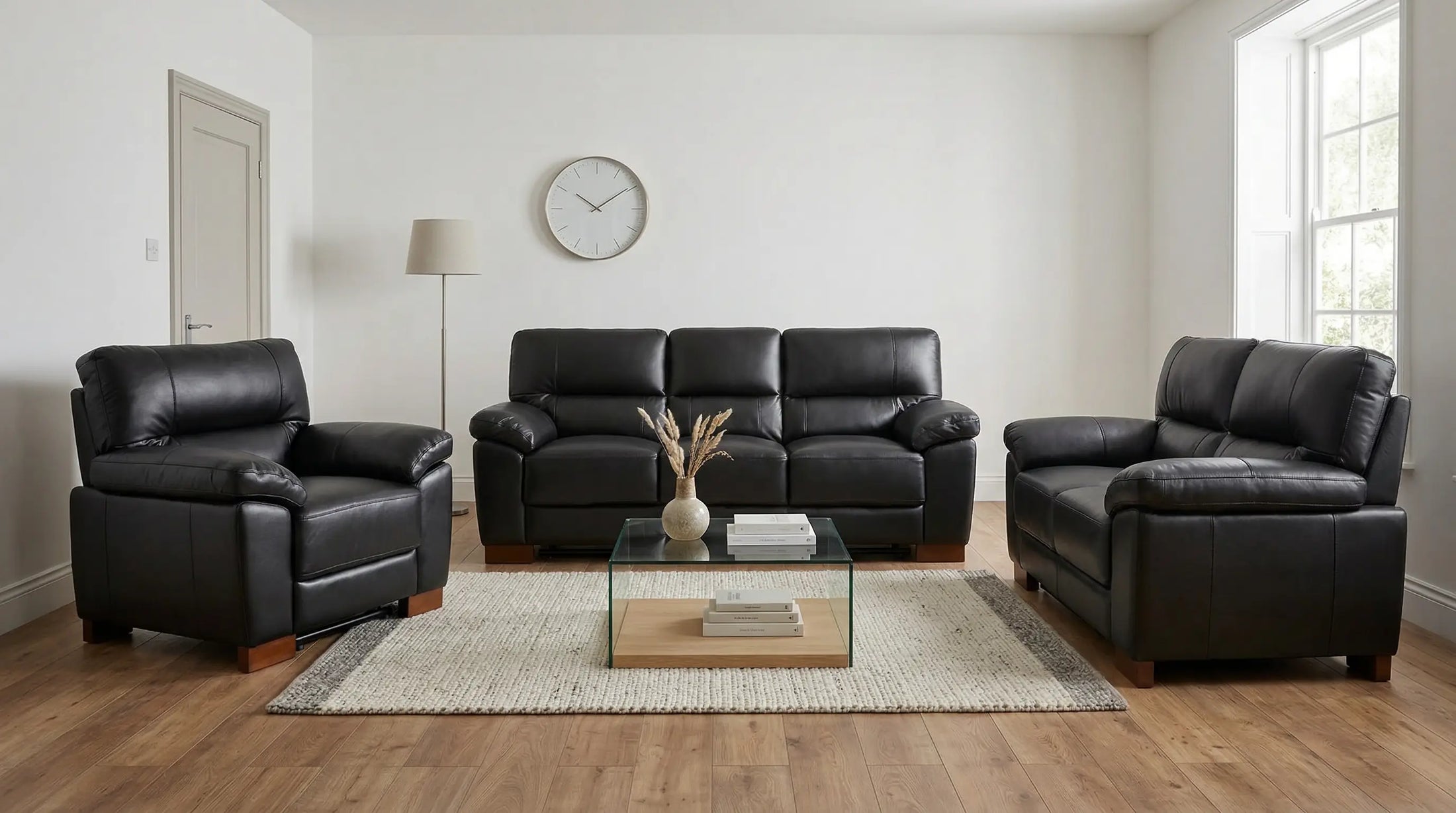Dalmore Genuine Leather Black 3+1+1 Seater Sofa Set