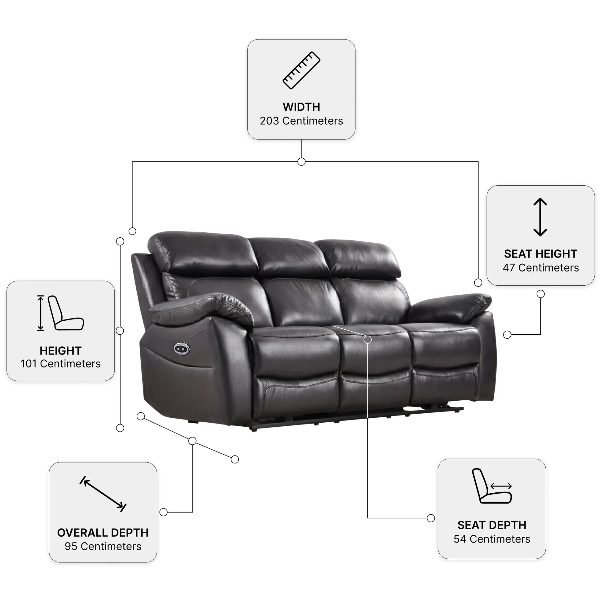 Dandrea Genuine Leather Black Electric Recliner 3+1+1
