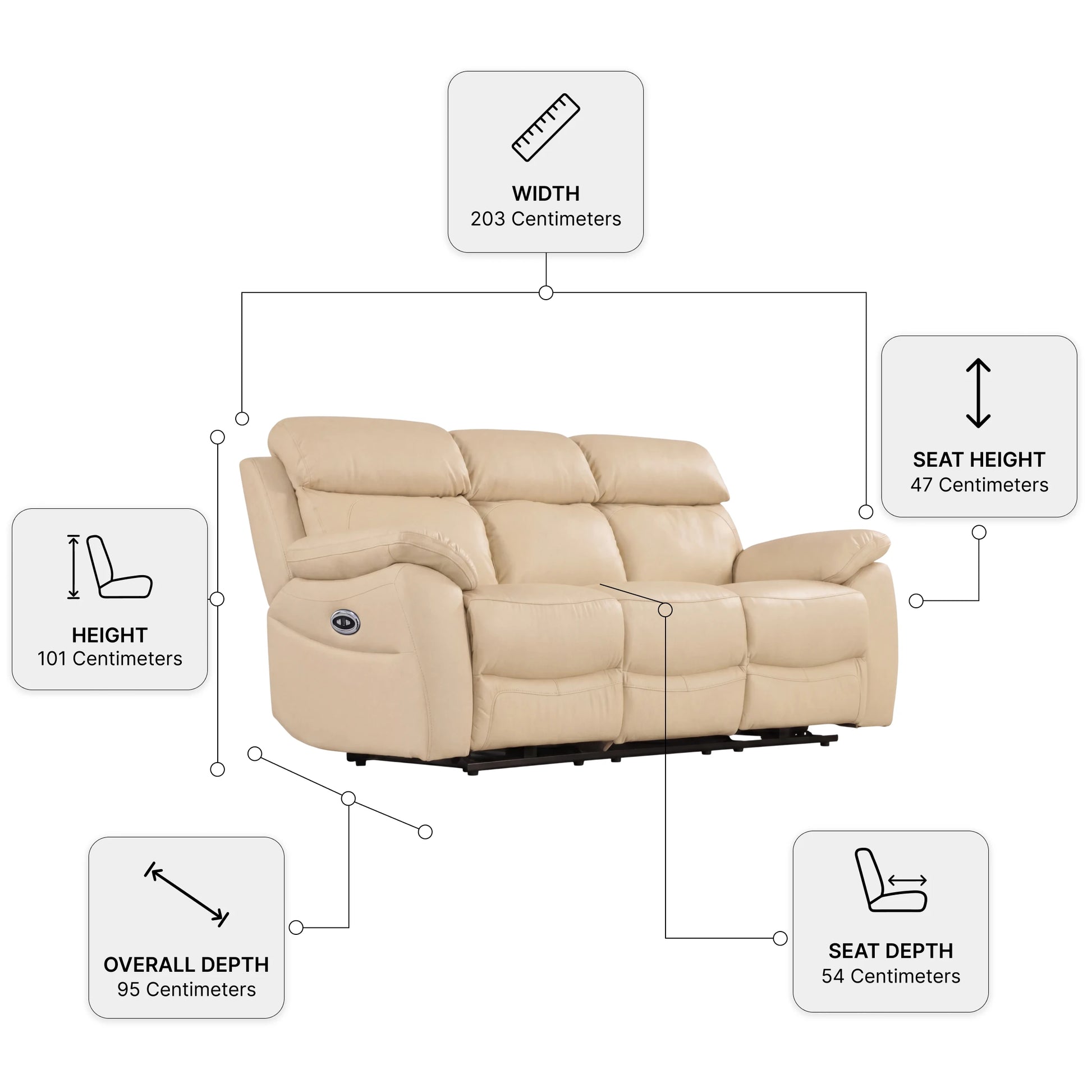 Electric Power Recliner 3 Seater Sofa