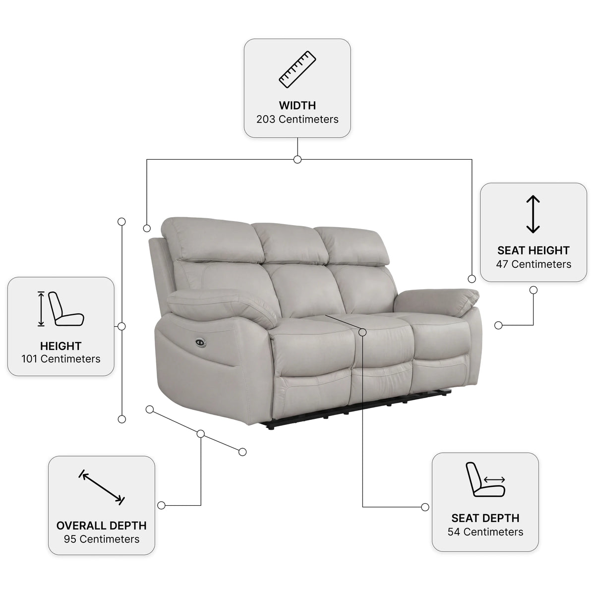 Electric Power Recliner 3 Seater Sofa