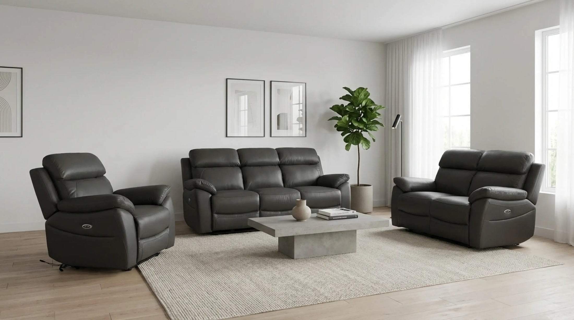 Dandrea genuine leather grey 3+1+1 seater sofa set