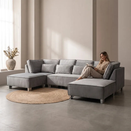 Sloane U Shape Grey Velvet Corner Sofa